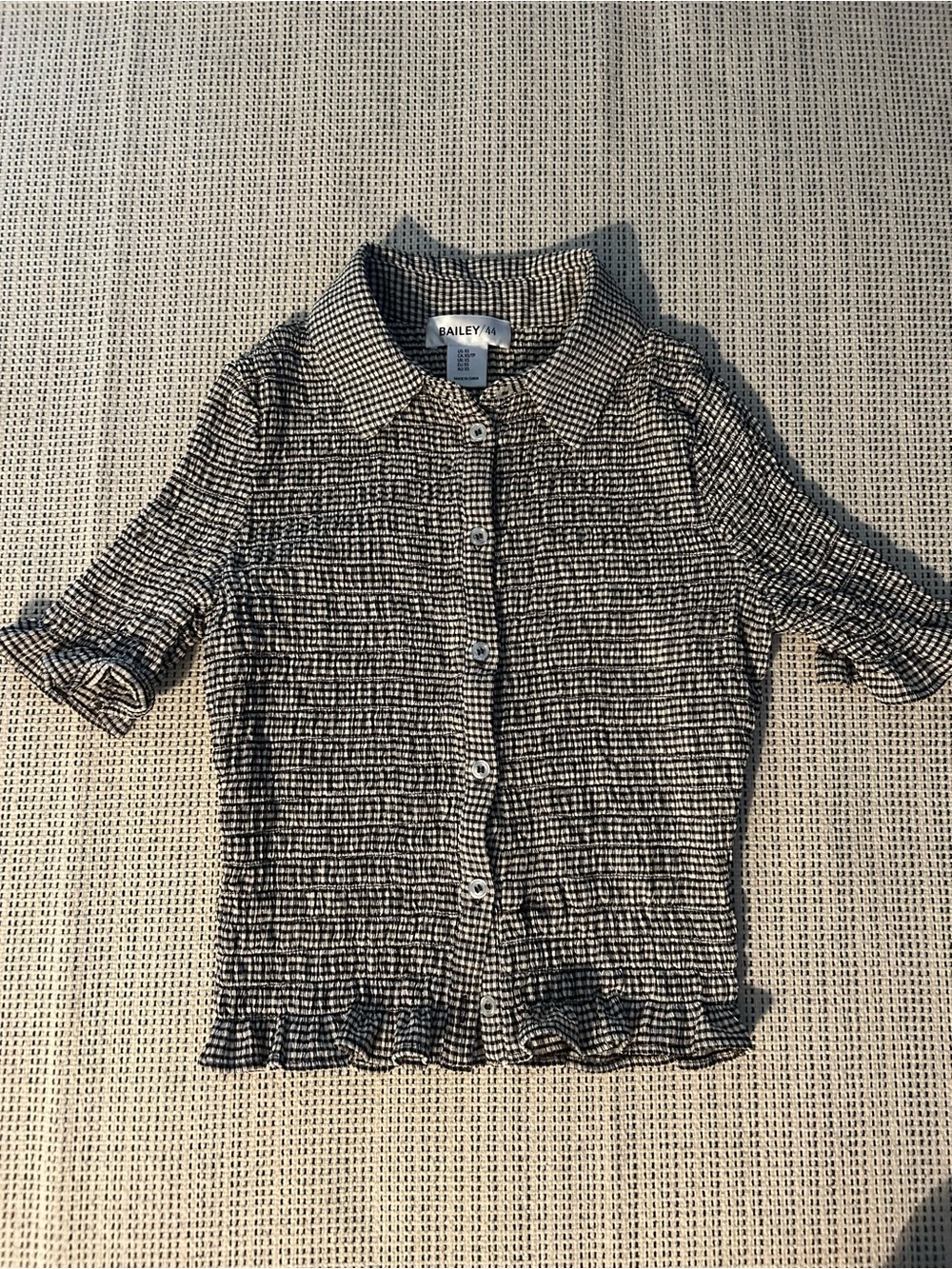 Bailey 44 Black and White Textured Button-Front Blouse